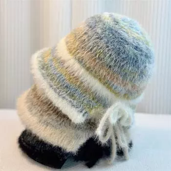 Плюшевая теплая шапка зимняя рыболовная шапка женская открывающаяся сзади повседневная женская шапка для отдыха на природе M чёрный