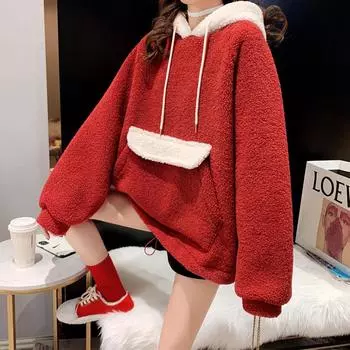 Плюшевая толстовка с капюшоном для женщин, свободная повседневная куртка с капюшоном, топ M белый