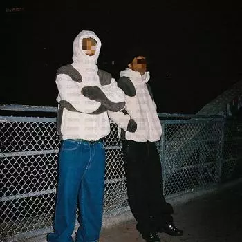 Плюшевая толстовка с капюшоном на молнии в европейском и американском стиле с цветными блоками M белый