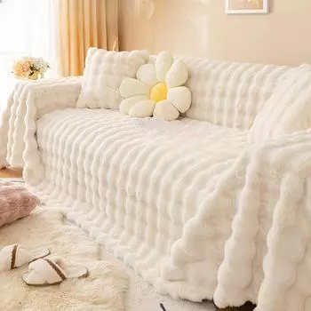 Плюшевая утолщенная зимняя подушка для дивана с кроликом, Нескользящая плюшевая подушка, теплый чехол для дивана, плюшевая ткань 180*130