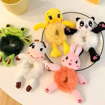 Плюшевая веревка для волос, лягушка, кролик, панда, эластичный хвостик