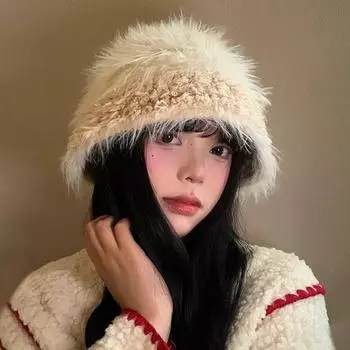 Плюшевая вязаная панама женская осенне-зимняя холодная и теплая панама большая окружность головы показывающая лицо маленькая шерстяная шапка чёрный
