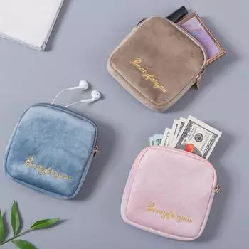 Плюшевая вышивка женская косметика гигиенический кошелек сумка для хранения контейнер розовый