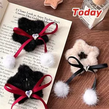 Плюшевая заколка для волос с бантом и звездочкой, заколка в форме сердца, заколка для волос с милым бантом, уличная одежда