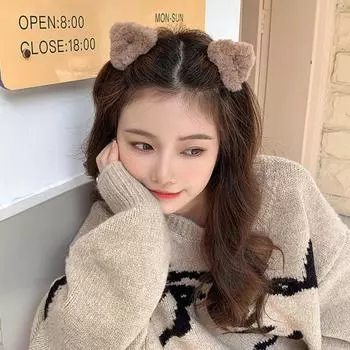 Плюшевая заколка для волос с кошачьими ушками из овечьей шерсти, маленький размер, мини-заколка для волос с кошачьими ушками, маленький коготь для волос с медвежьими ушками, вечеринка lambhair бежевый