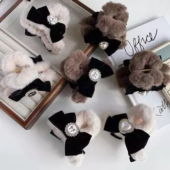 Плюшевая заколка для волос с милым бантом, новые классические маленькие заколки для волос, заколки, заколки для волос, головной убор для женщин, зимние аксессуары для волос