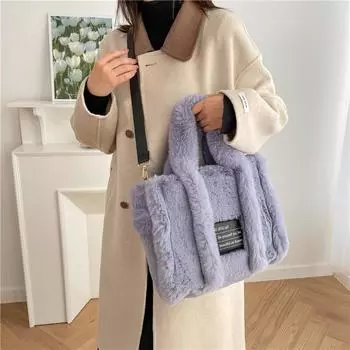 Плюшевая женская сумка большой вместимости 2024 года, новая модная сумка-мессенджер, простая портативная сумка-мессенджер Mao Mao для поездок на работу и зиму