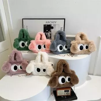 Плюшевая женская сумка, симпатичная сумка с цепочкой в виде собаки с большими глазами, новая весенняя сумка-тоут с большими глазами, сумка на одно плечо с косым ремешком big eye bag