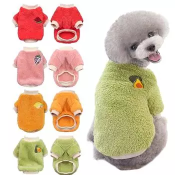 Плюшевая зимняя одежда для домашних животных, милый фруктовый узор, утолщенный теплый жилет для собак маленьких и средних пород, мягкая зимняя куртка для щенков, плюшевый костюм XS
