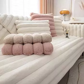 Плюшевая зимняя подушка для дивана, нескользящий кожаный чехол для дивана из цельного дерева, простая и легкая роскошная подушка высокого класса 70*70cm