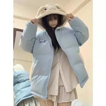 Плюшевая зимняя теплая толстая куртка с капюшоном и вышивкой в виде собаки на молнии, женская весенняя свободная верхняя одежда, пальто, кавайная корейская одежда 2000-х годов S