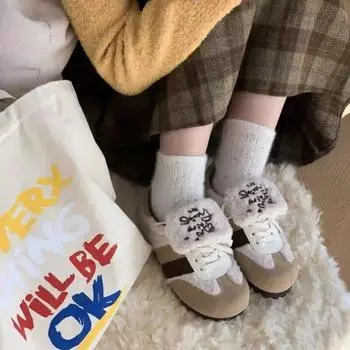 Плюшевая зимняя женская обувь, теплые милые модные кроссовки, повседневные кроссовки, роскошная дизайнерская удобная женская обувь на плоской подошве 35 хаки