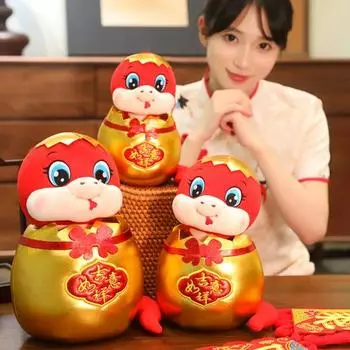 Плюшевая змея 2025 года, плюшевая игрушка в китайском стиле, плюшевое украшение в виде животного, талисман для декора стола на празднике Весны S