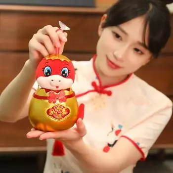 Плюшевая змея 2025 года, плюшевая игрушка в китайском стиле, плюшевое украшение в виде животного, талисман для декора стола на празднике Весны S