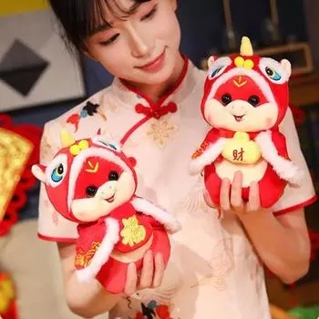 Плюшевая змея 2025 года, плюшевая кукла со съемным плащом, талисман китайского Нового года, игрушка для детей, домашний декор A красный