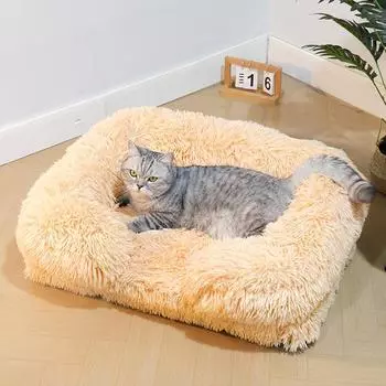 Плюшевое глубокое гнездо для сна для кошек, съемное и моющееся гнездо для домашних животных, диван-одеяло для кошек, теплый матрас для кошек, матрас S