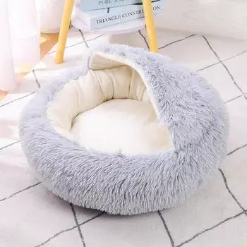 Плюшевое гнездо для домашних животных Полузакрытое гнездо для кошек и собак Теплое кристально-бархатное гнездо для кошек Круглое гнездо для кошек из ракушек Круглое гнездо для кошек S