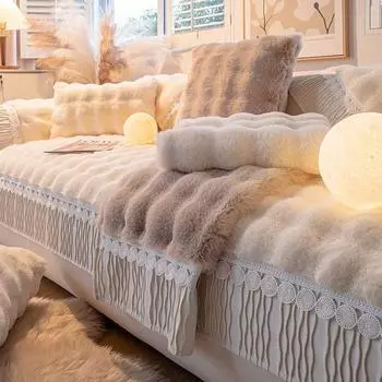 Плюшевое L-образное диванное полотенце с кружевным краем, зимнее скандинавское противоскользящее сиденье, чехол на спинку, современный и простой зимний мягкий чехол для дивана, тканевая подушка pillowcase 30x50cm