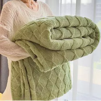 Плюшевое одеяло Falei, одеяло для сна Noon, одеяло из кораллового бархата, толстое зимнее плюшевое одеяло с призматической сеткой 100x150cm синий