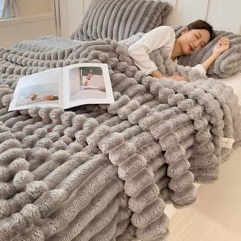 Плюшевое одеяло Falei Плюшевое одеяло Noon Sleeping Одеяло Coral Velvet Cover Одеяло Winter Thick Plush Blanket 70x100cm светло-серый