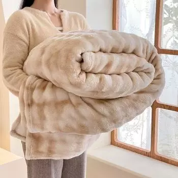 Плюшевое одеяло с градиентным рисунком кролика, приятное для кожи и теплое многофункциональное покрывало 100x150cm серый