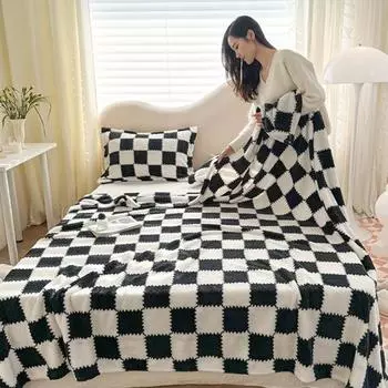 Плюшевое одеяло с шахматным узором, дышащее пушистое одеяло, клетчатое одеяло для всех сезонов, для дома, офиса, путешествий 70cm зелёный