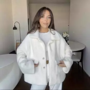 Плюшевое однотонное искусственное меховое пальто с отворотами для женщин, повседневное, толстое, однобортное, с карманами, короткое пальто, женская зимняя шикарная верхняя одежда для улицы S легкие хаки