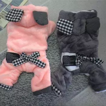 Плюшевое пальто с капюшоном для домашних животных на осень-зиму, толстая куртка на четвереньках, двухслойная фланелевая клетчатая бантовая куртка для тепла, плюшевый шнауцер M