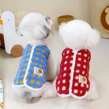 Плюшевое пальто в клетку для домашних животных Одежда для собак Толстое плюшевое пальто для кошек Удобный плюшевый жилет в клетку Одежда для щенков Рождественская одежда для собак S