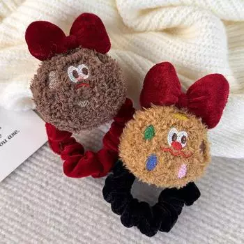 Плюшевое печенье с красным бантом, большая резинка для волос, милая забавная резинка для волос, эластичная резинка, аксессуары для волос для девочек чёрный