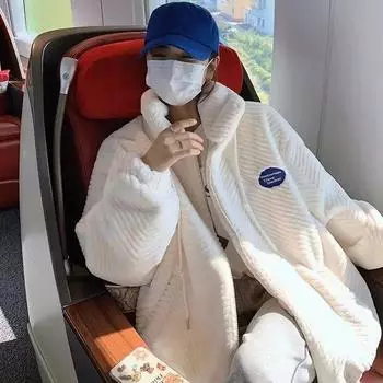 Плюшевое женское пальто на осень и зиму, белое удобное теплое утепленное пальто, свободный повседневный топ с полувысоким воротником S белый