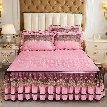 Плюшевое зимнее теплое покрывало на кровать, утолщенный подзор в стиле вышитого хлопкового подзора, постельное белье, включая наволочки 120x200cm 1pc