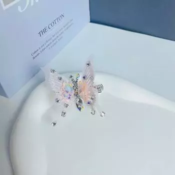 Плюшевые аксессуары для волос с кисточками для девочек, заколки для волос с маленьким градиентом, жемчужная трехмерная движущаяся новая заколка-бабочка 6cm*6cm синий