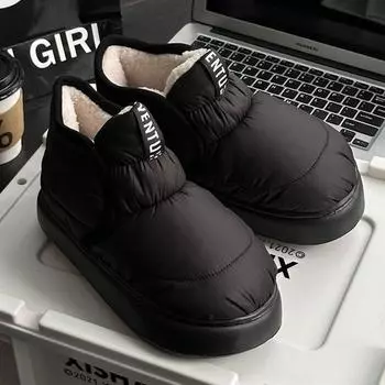 Плюшевые ботильоны с толстой подошвой, женские удобные теплые хлопковые ботинки с мягкой подошвой, женские зимние водонепроницаемые нескользящие повседневные зимние ботинки 36-37 чёрный