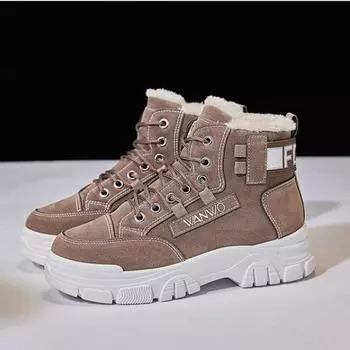 Плюшевые ботинки «Мартинс», женская теплая хлопковая обувь, универсальные утолщенные короткие сапоги 35 чёрный