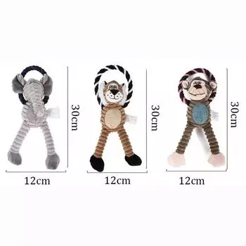 Плюшевые игрушки для домашних животных Звуковые плюшевые игрушки Интерактивные игры-головоломки Кольца для вытягивания Коренные зубы против укусов Мультяшные животные Дизайн Коренные зубы Товары для щенков серый