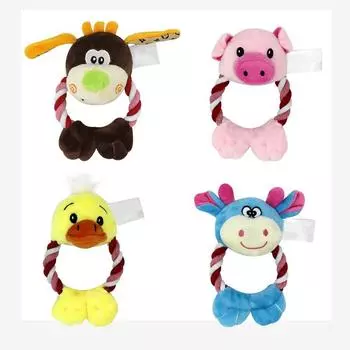 Плюшевые игрушки для собак, интерактивная мягкая игрушка с хлопковой веревкой для собак, устойчивая к укусам, игрушка для чистки зубов, жевательная игрушка для домашних животных розовый