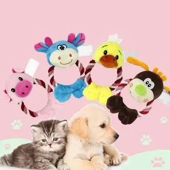 Плюшевые игрушки для собак, интерактивная мягкая игрушка с хлопковой веревкой для собак, устойчивая к укусам, игрушка для чистки зубов, жевательная игрушка для домашних животных розовый