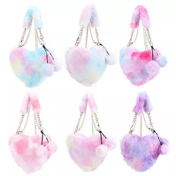 Плюшевые кошельки с градиентом в виде галстука-красителя, модная мягкая сумка для телефона в форме любви, осенне-зимняя женская сумка на плечо с сердечком, новая пушистая сумка Style 1