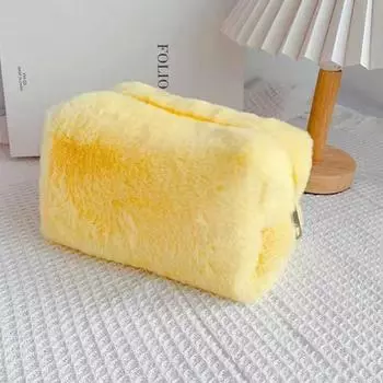 Плюшевые косметички для женщин, мягкая дорожная косметичка-органайзер, чехол для макияжа для молодых девушек, необходимые вещи, клатч розовый