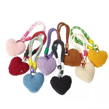 Плюшевые красочные брелки с сердечками для ключей, брелки для телефонов, сумки, плетеные полоски, шнурки для ключей, подвешивание брюк, аксессуары чёрный