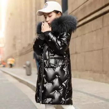 Плюшевые куртки с капюшоном для девочек, детская утепленная верхняя одежда, зимние блестящие пальто, ветрозащитные модные парки, теплое детское пальто 160cm белый