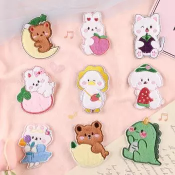 Плюшевые нашивки с мультяшными животными, вышитые нашивки для одежды, самоклеящиеся наклейки, кролик, медведи, фрукты, нашивки на одежду, значки, полоса «сделай сам» 5.3x6.6cm