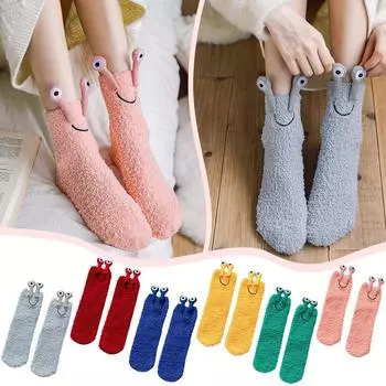 Плюшевые носки для женщин, зимние утепленные носки из кораллового бархата, не оставляющие ворса One Size синий