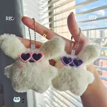 Плюшевые очки, кукла-кролик-пилот, брелок для ключей, сумка, подвески, украшение, кулон с собакой, мультяшный автомобиль, брелок, игрушка, подарок на день рождения розовый