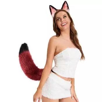 Плюшевые повязка на голову с лисьими ушками и хвостом из искусственного меха ручной работы для Хэллоуина, костюмы для косплея, аксессуары для детей и взрослых 3