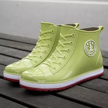 Плюшевые резиновые сапоги женские с меховой подкладкой резиновые женские мягкие ботильоны галоши женская дождевая рабочая обувь женские зеленые ботильоны 2024 36 зелёный
