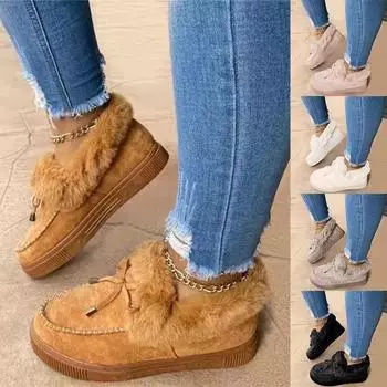 Плюшевые сапоги на плоской подошве и толстые туфли 35 белый