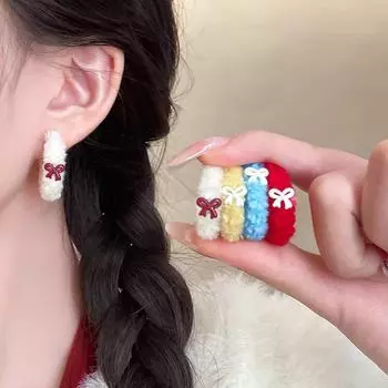 Плюшевые серьги-бантики для женщин — квадратный дизайн осень/зима, стильные и персонализированные маленькие пряжки для ушей белый