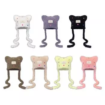 Плюшевые шапки для женщин, шапка-бини с изображением кота, винтажные шапки, аксессуары для женских шапок, теплые шапочки на осень-зиму жёлтый